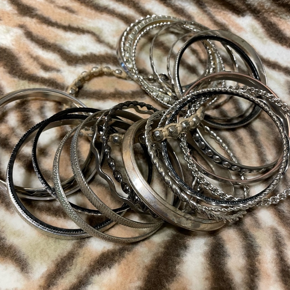 Stack Of Silver Bangles. - image 4